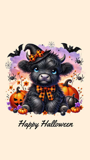 Halloween Cow In Witch Hat Wallpaper