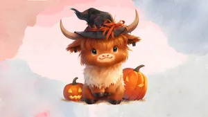 Halloween Cow In Witch Hat Wallpaper