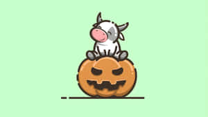 Halloween Cow On Pumpkin Wallpaper