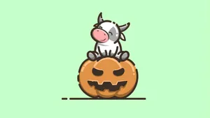 Halloween Cow On Pumpkin Wallpaper