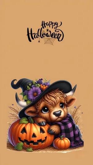Halloween Cow With Pumpkin Wallpaper