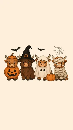 Halloween Cows In Cute Costumes Wallpaper