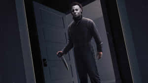 Halloween Michael Myers In Room Door Wallpaper