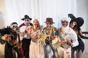 Halloween Party Costumes Friends Celebration Wallpaper