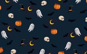 Halloween Pattern Cute Ghosts Pumpkins Skulls Wallpaper