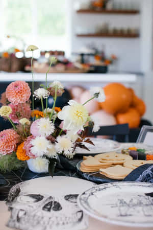 Halloween Preparation Kitchen Scene Wallpaper