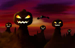 Halloween Pumpkin Hill Sunset Wallpaper