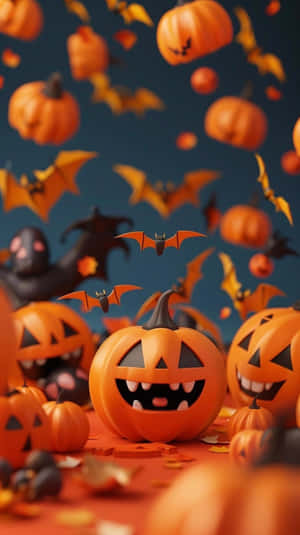 Halloween Pumpkinsand Bats Festivity Wallpaper