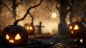 Halloween Pumpkinsin Cemeteryat Night Wallpaper