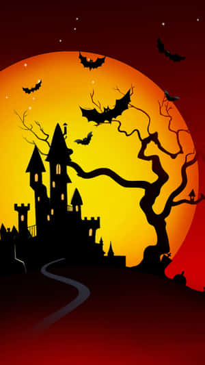 Halloween Silhouette Castleand Bats Wallpaper