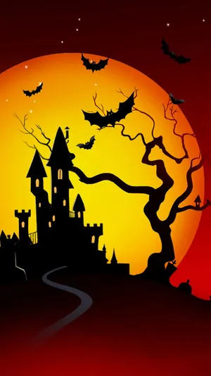 Halloween Silhouette Castleand Bats Wallpaper
