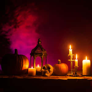 Halloween Still Lifewith Pumpkinsand Skull Wallpaper
