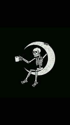 Halloween Tumblr Aesthetic Skeleton Coffee In Moon Wallpaper