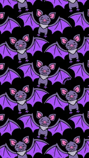Halloween Tumblr Aesthetic Violet Bat Pattern Wallpaper