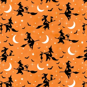 Halloween Witch Pattern Orange Background Wallpaper