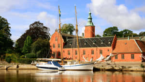 Halmstad Castleand Sailing Ship Wallpaper