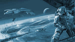 Halo Battle Scene: Intense Action And Breathtaking Graphics Wallpaper