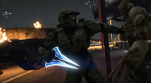 Halo Energy Sword Glowing In Action Wallpaper