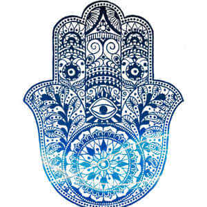 Hamsa Hand With Blue And White Designs Wallpaper