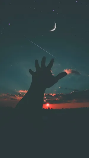 Hand Crescent Night Sky Moon Wallpaper