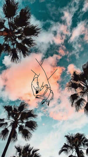 Hands Line Art On Palm Tree Iphone Wallpaper