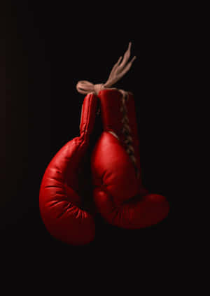 Hanging Red Boxing Gloves Dark Background Wallpaper