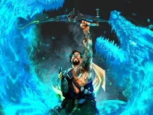 Hanzo Of Overwatch Shooting Arrows In Action Wallpaper