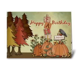 Happy Birthday Card With Pumpkins And A Bird Wallpaper