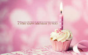 Happy Birthday Cupcakewith Candle Wallpaper