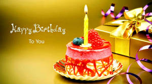 Happy Birthday Greeting Strawberry Cake Wallpaper