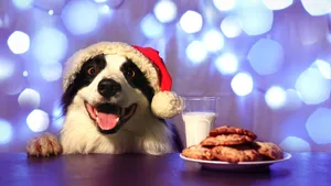 Happy Dog Wearing Christmas Hat Wallpaper