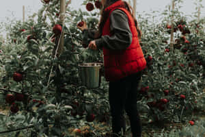 Happy Family Apple Picking At A Gorgeous Orchard Wallpaper