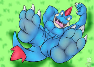 Happy Feraligatr Resting On The Grass Wallpaper