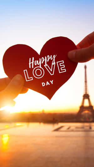 Happy Love Day Heart Eiffel Tower Sunset Wallpaper