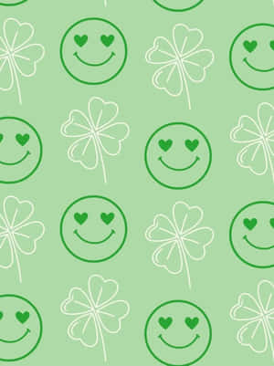 Happy Shamrock Pattern Green Background Wallpaper