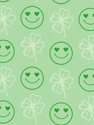 Happy Shamrock Pattern Green Background Wallpaper