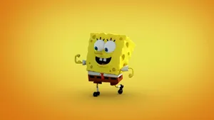 Happy Sponge Character Yellow Background Wallpaper