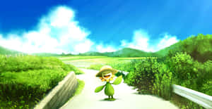 Happy Sunflora Walking Along Path Wallpaper