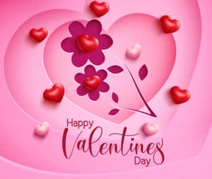 Happy Valentine Day With Hearts And Flowers Wallpaper