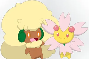Happy Whimsicott With Cherrim Wallpaper