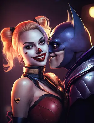 Harley Quinn And Batman Face-off In Intense Moment Wallpaper
