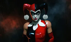 Harley Quinn Cosplay Dark Background Wallpaper