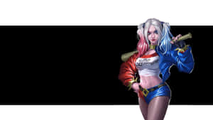 Harley Quinn In Action With Her Signature Baseball Bat Wallpaper