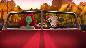 Harley Quinn Poison Ivy Animated Car Scene Wallpaper