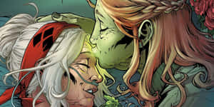 Harley Quinn Poison Ivy Intimate Moment Wallpaper