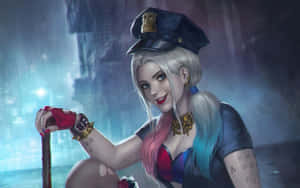 Harley Quinn Police Hat Artwork Wallpaper