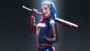 Harley Quinn Posing With Her Signature Baseball Bat Wallpaper