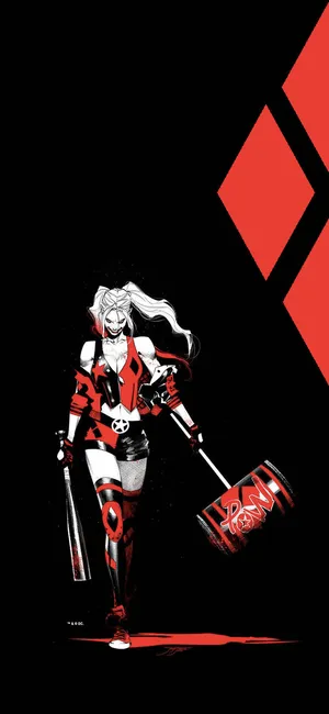 Harley Quinn Red Black Illustration Wallpaper