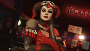 Harley Quinn Showing Off Her Infamous Weapon In The Videogame Arkham City. Wallpaper