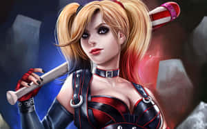 Harley Quinn Swinging Her Iconic Baseball Bat Wallpaper